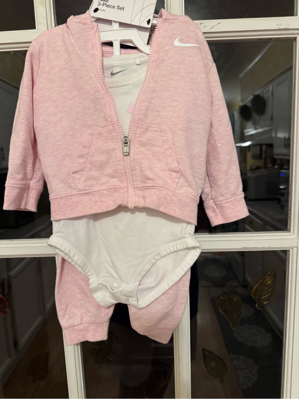Nike Pink and White Infant 3-Piece Bodysuit Set with Hooded Jacket